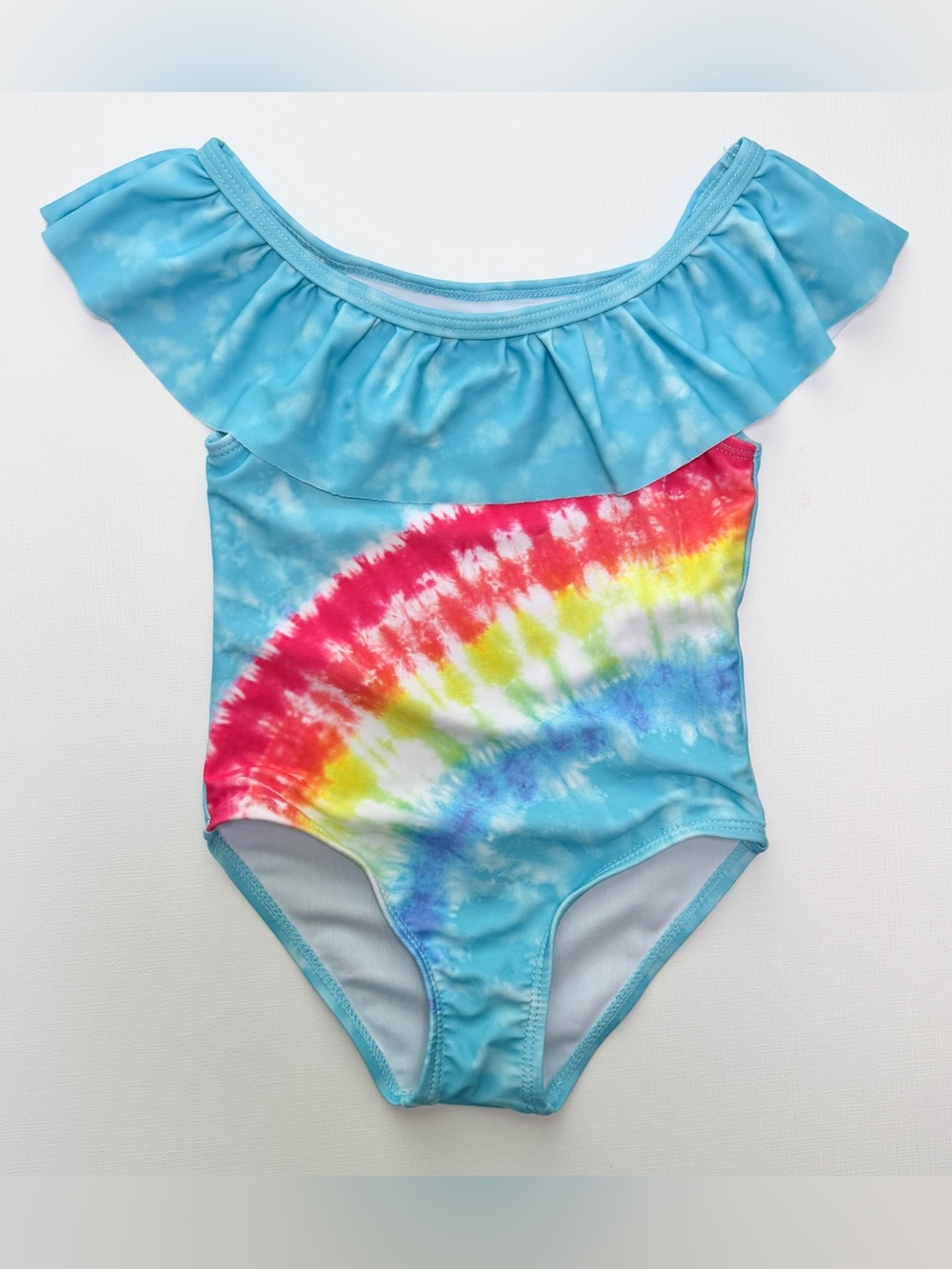 Girls’ Tie-Dye Rainbow Ruffle One-Piece Swimsuit - M/4T